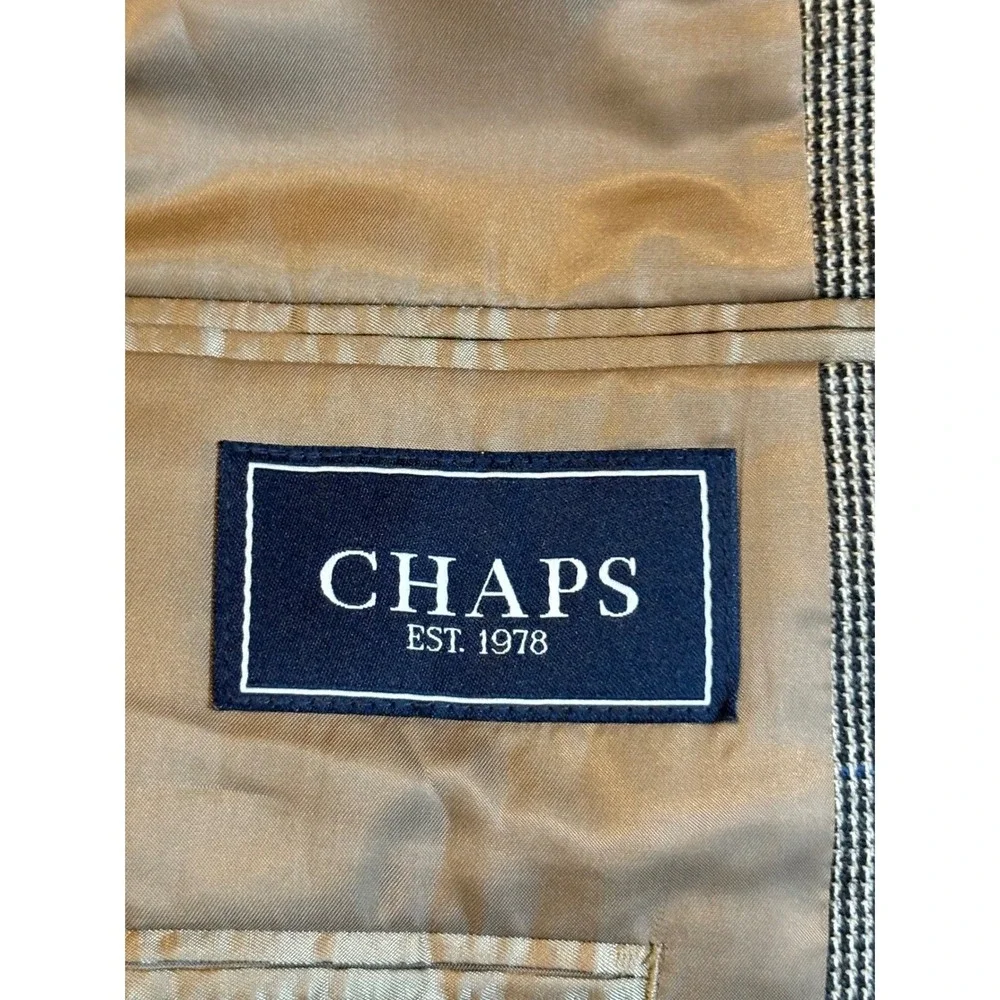 Chaps Sport Coat Mens 48R Brown Plaid‎ 100% Lambs Wool Two Button Blazer